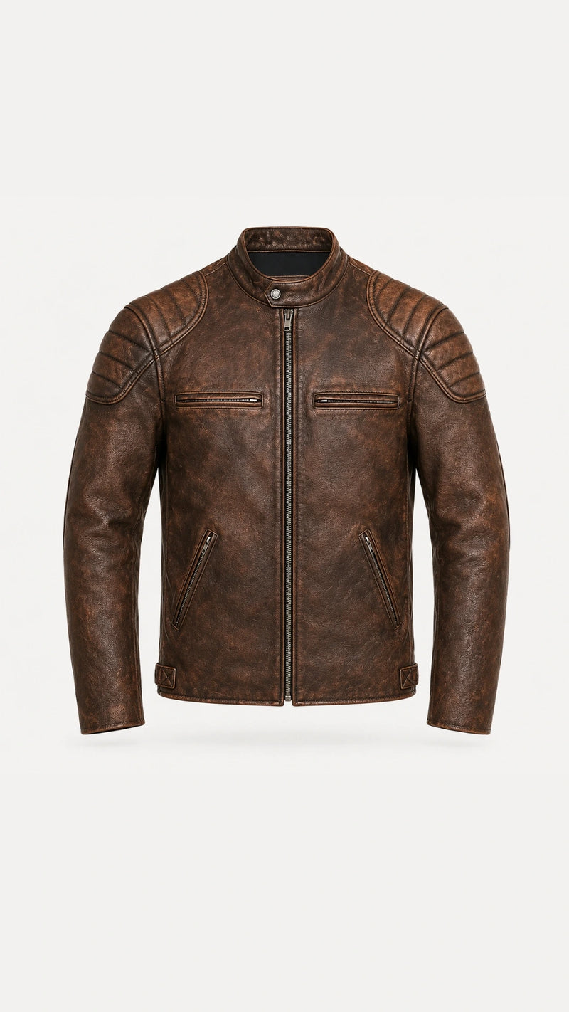 Distressed Brown Biker Jacket