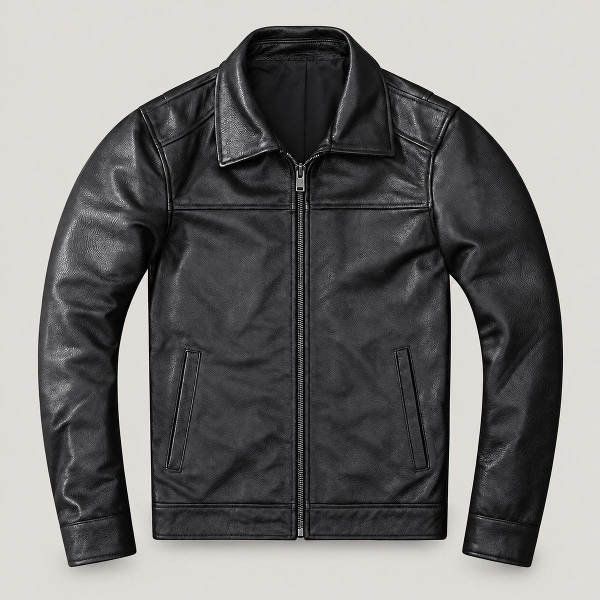 Jacket front — ice-gray studio background