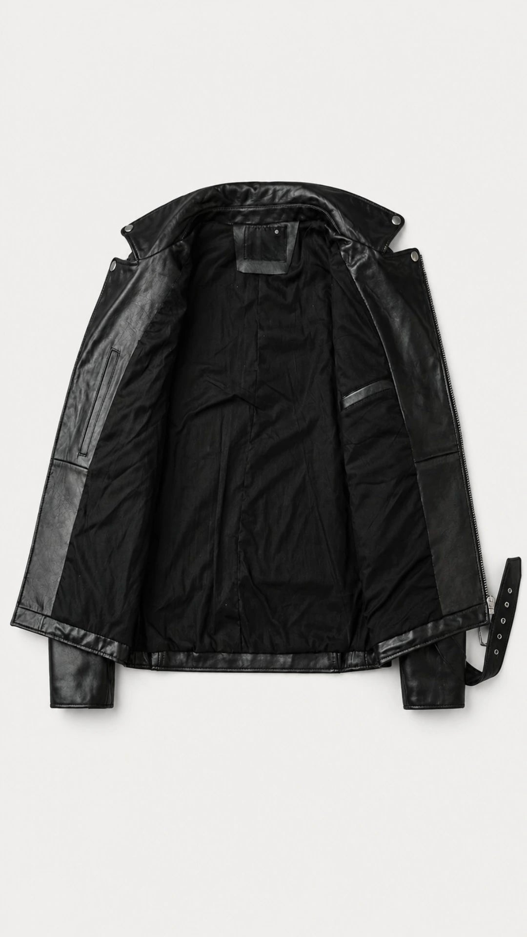 Double rider jacket opened flat to show the full lining and inside pocket